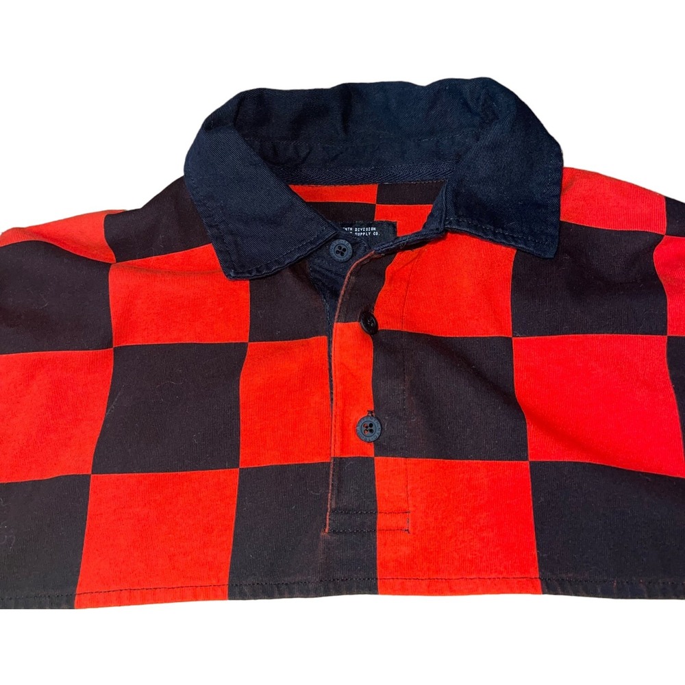 10.Deep Men's Long Sleeve rugby shirt - Manchester Checker - Orange / Black - Picture 3 of 10